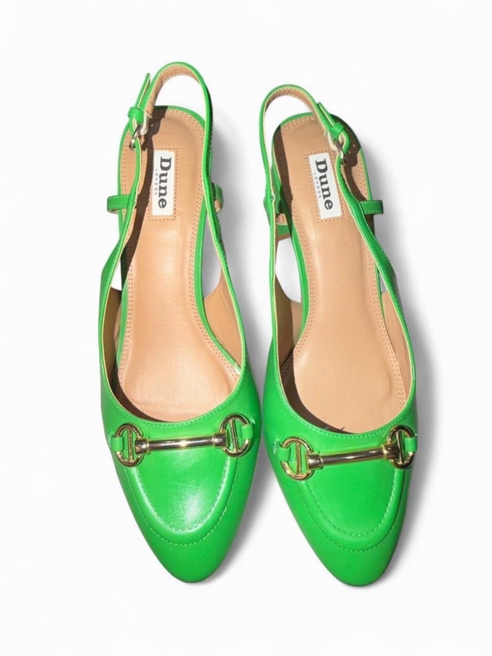 NWOT Dune London Neon Green Slingback pumps with Gold Buckle
